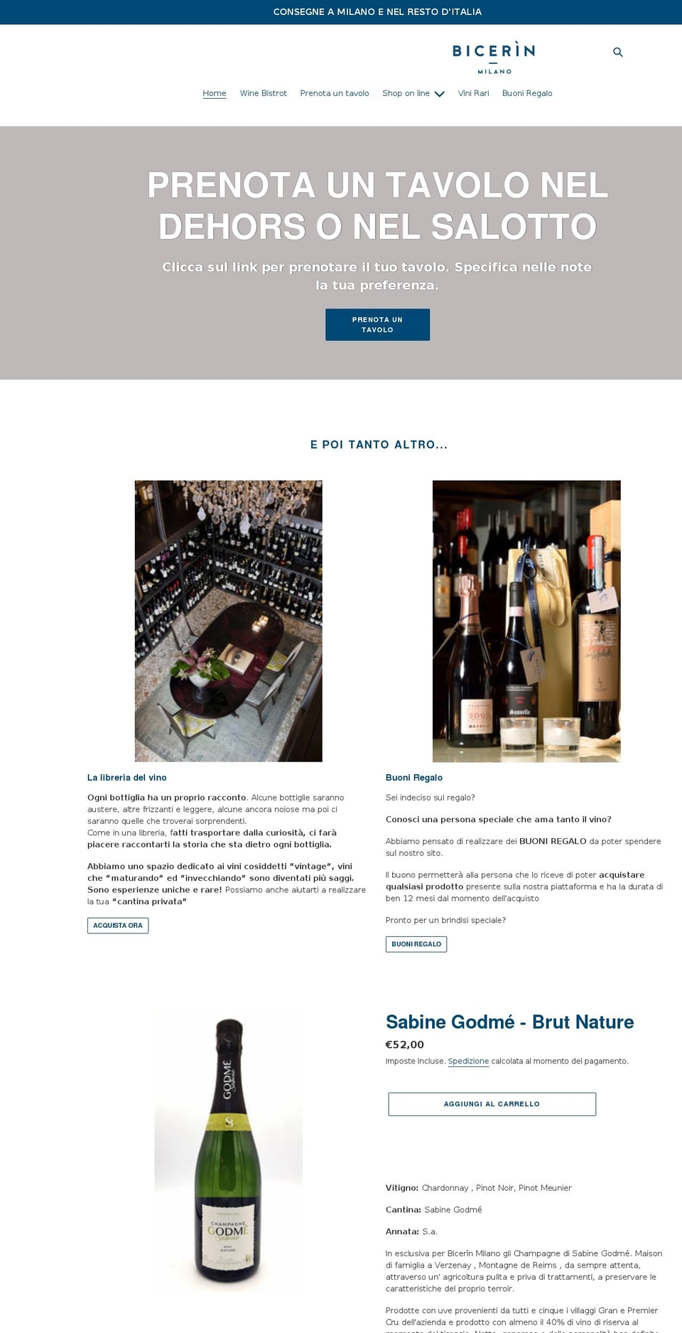 bicerinmilano.com shopify website screenshot