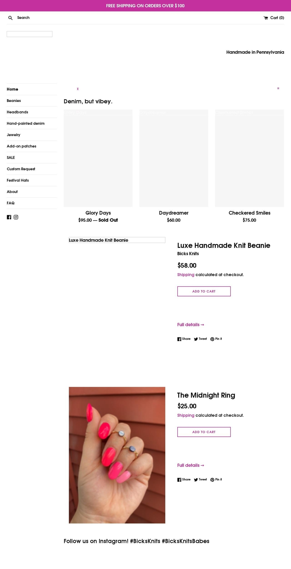 bicksknits.com shopify website screenshot