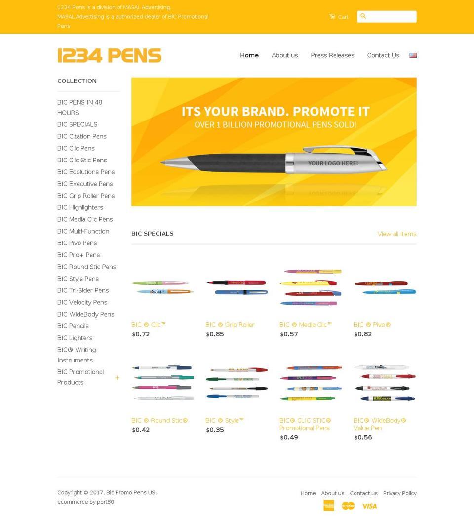 bicpromopens.com shopify website screenshot