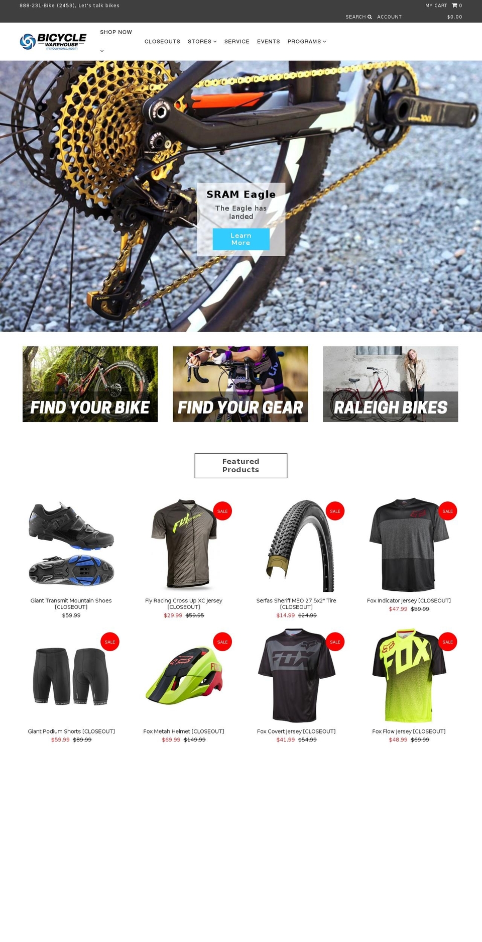 Dawn Shopify theme site example bicyclewarehouse.com