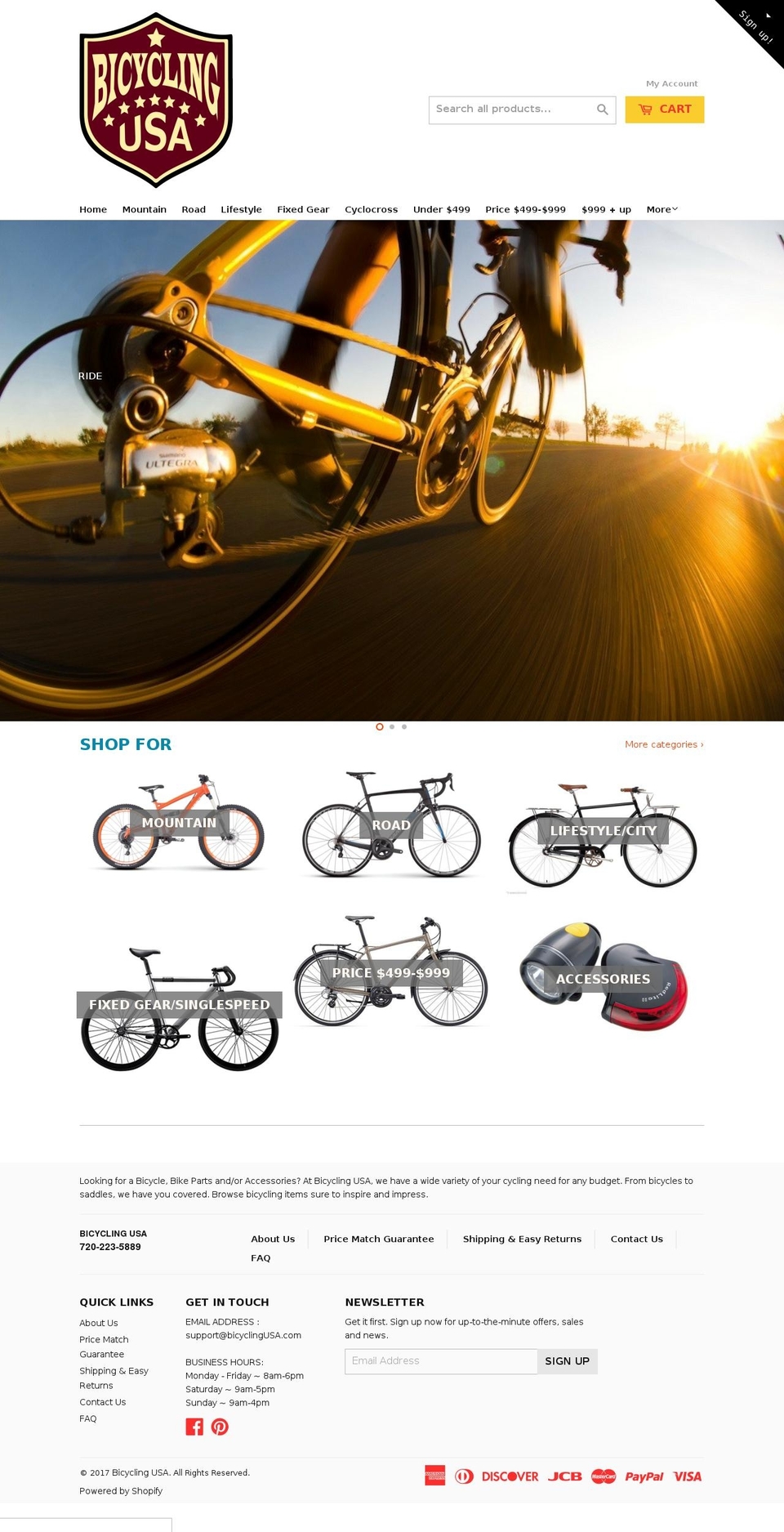 bicyclingusa.com shopify website screenshot