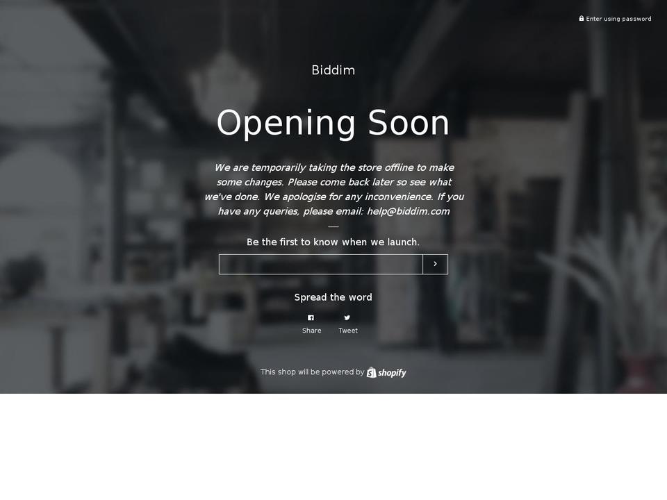 biddim.com shopify website screenshot