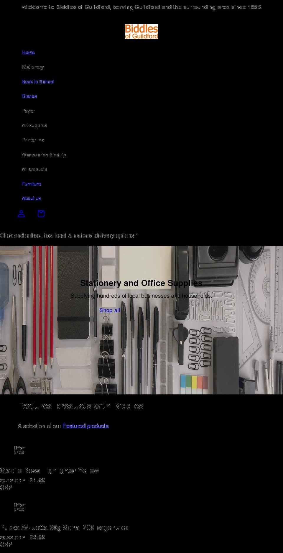 biddlesonline.co.uk shopify website screenshot