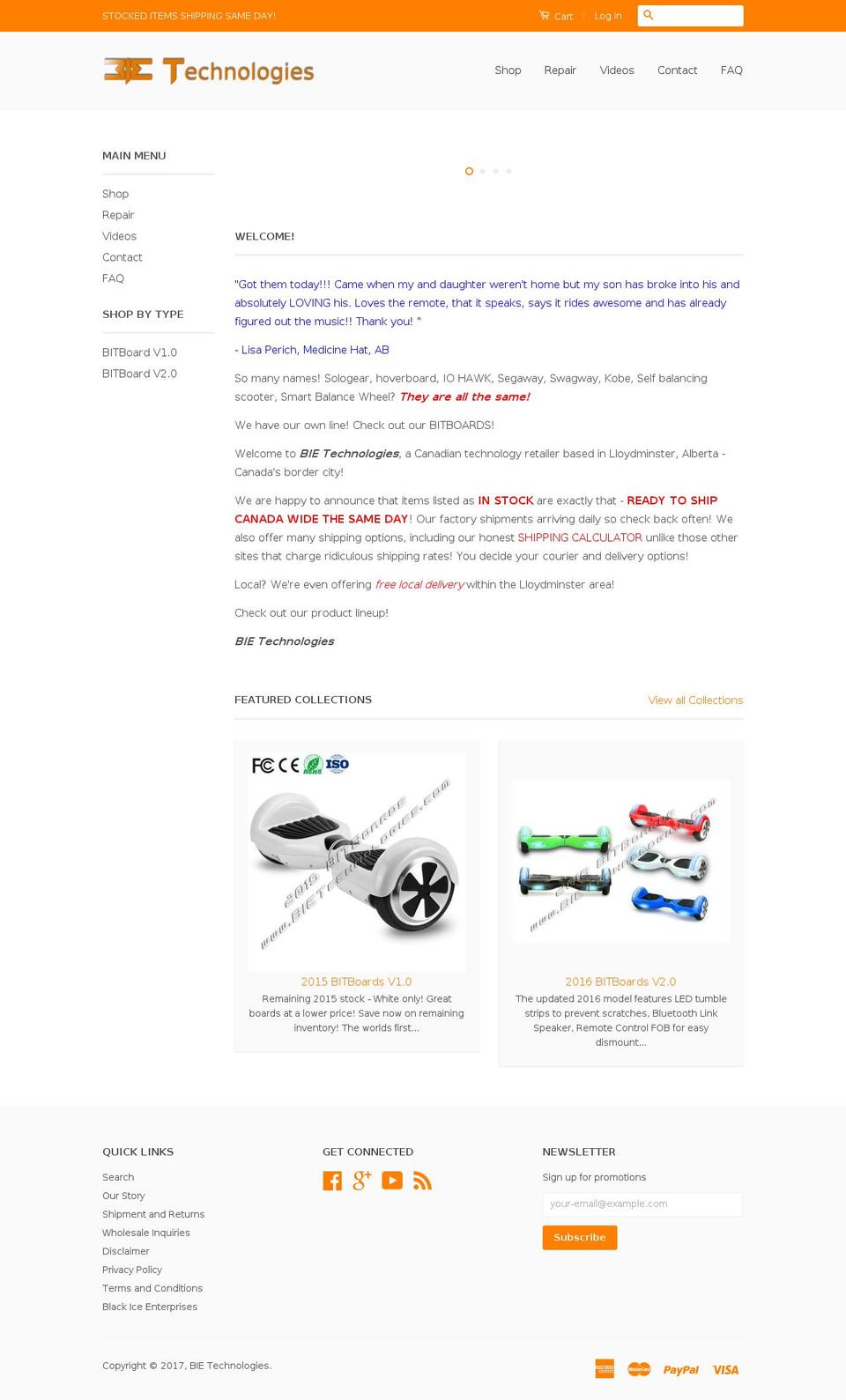 bietechnologies.com shopify website screenshot
