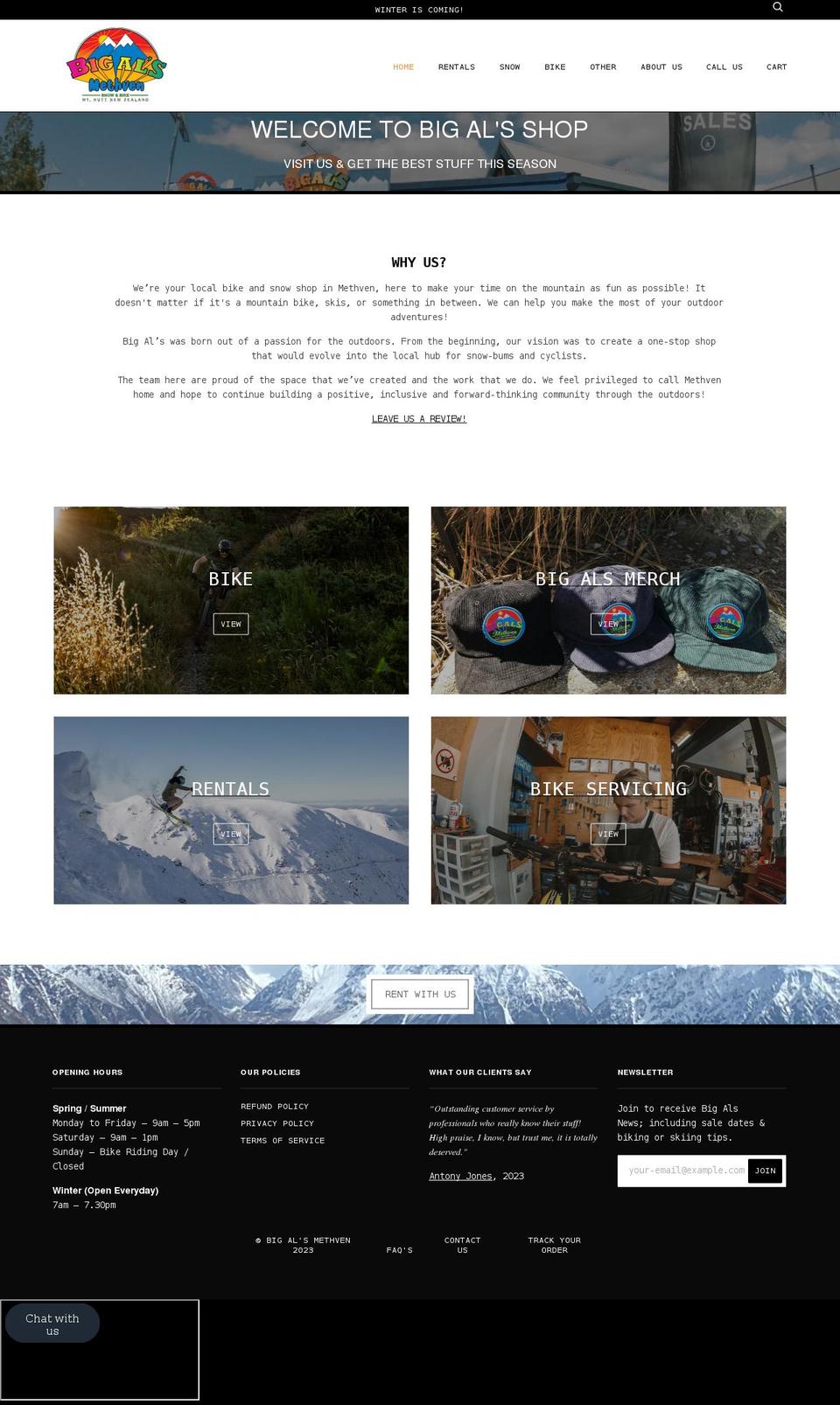 bigals.co.nz shopify website screenshot