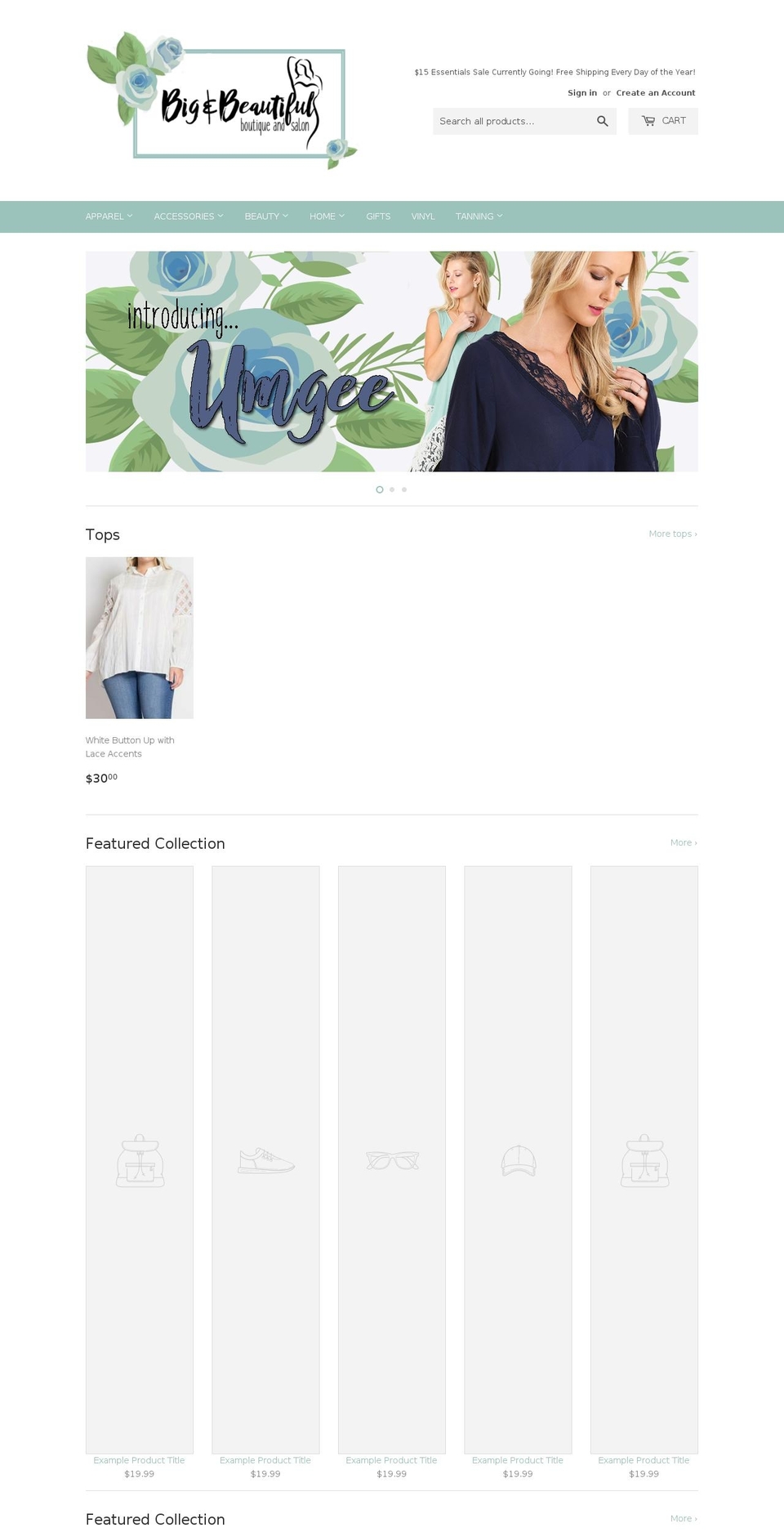 bigandbeautifulboutique.com — Shopify storefront screenshot