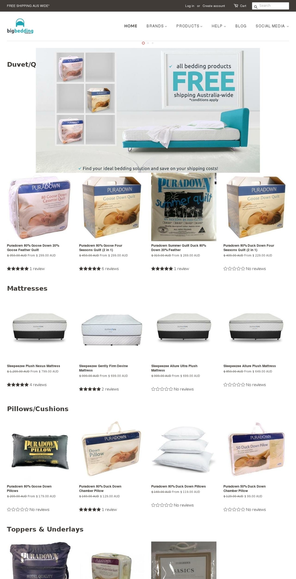 bigbedding.com.au shopify website screenshot