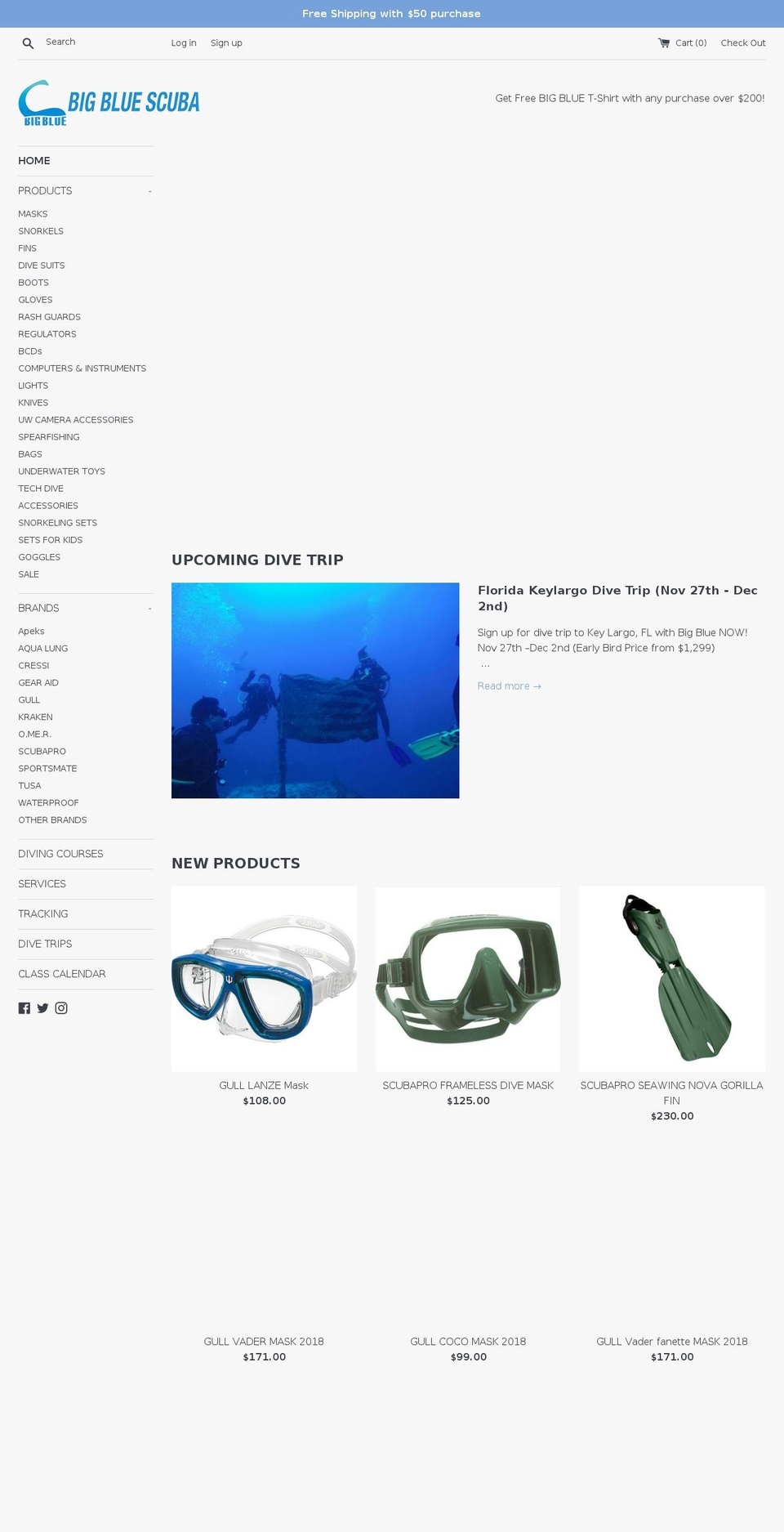 bigbluescuba.com — Shopify storefront screenshot