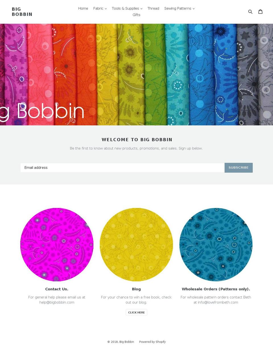 Snow Shopify theme site example bigbobbin.com