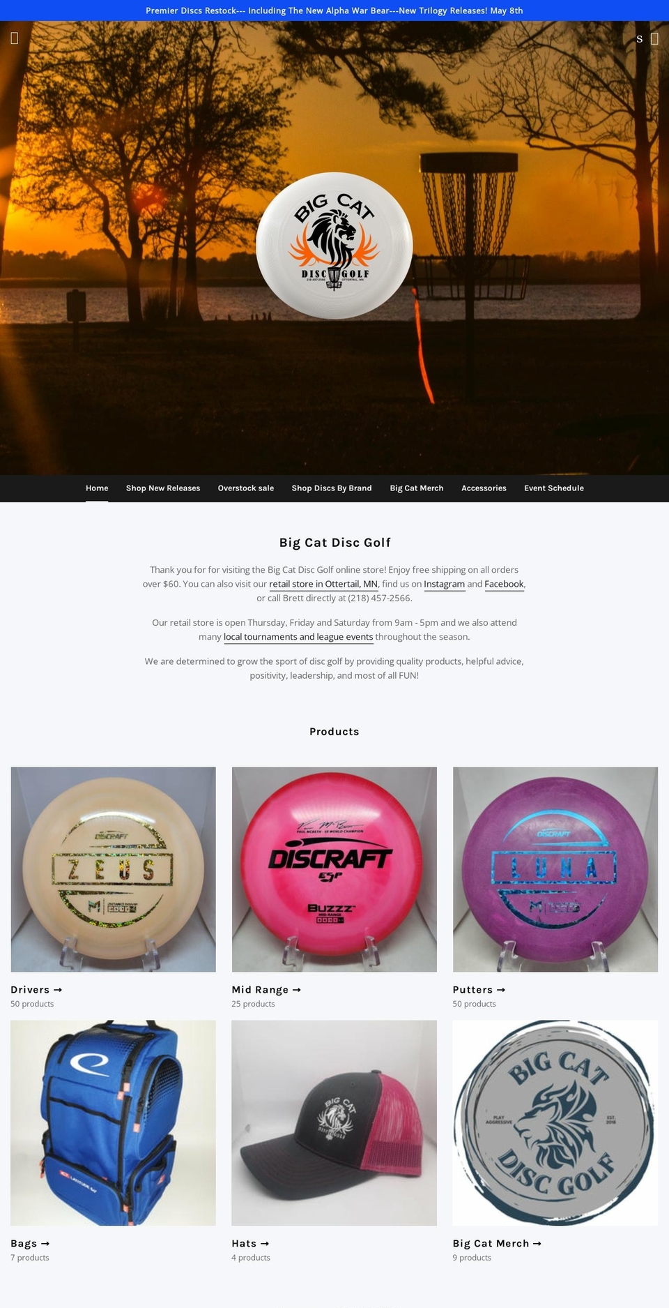 bigcatdiscgolf.com — Shopify storefront screenshot