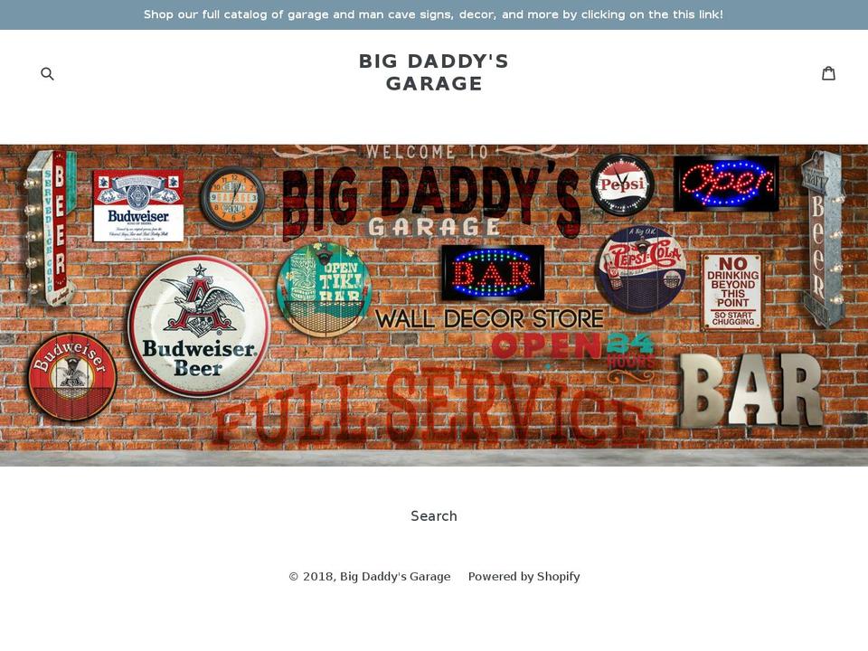 bigdaddysgarage.net shopify website screenshot
