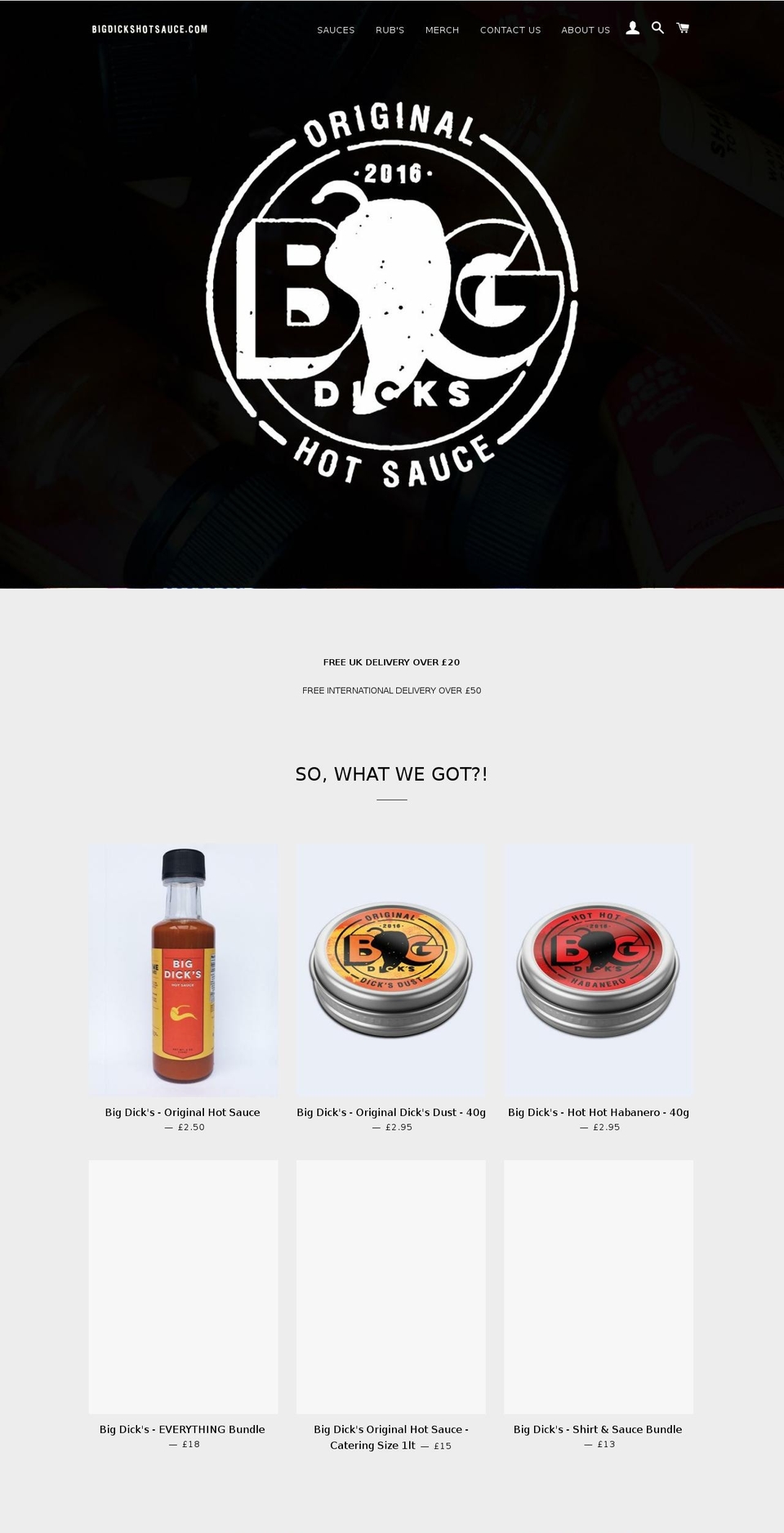 bigdickshotsauce.com shopify website screenshot