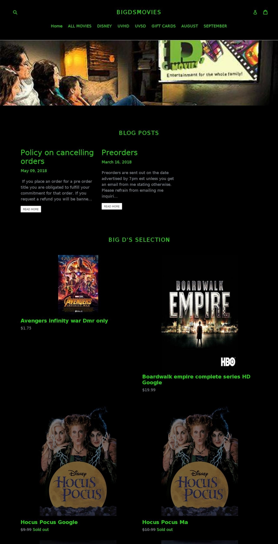 bigdsmovies.com shopify website screenshot