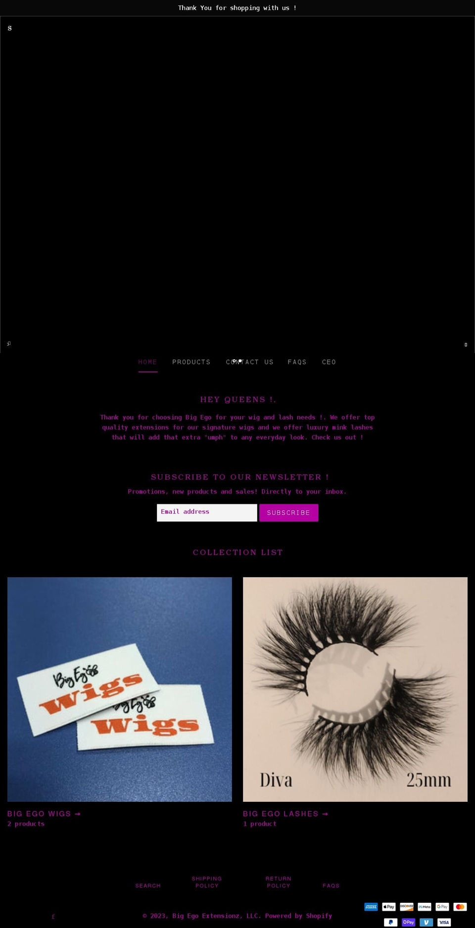 bigegoextensionz.com shopify website screenshot