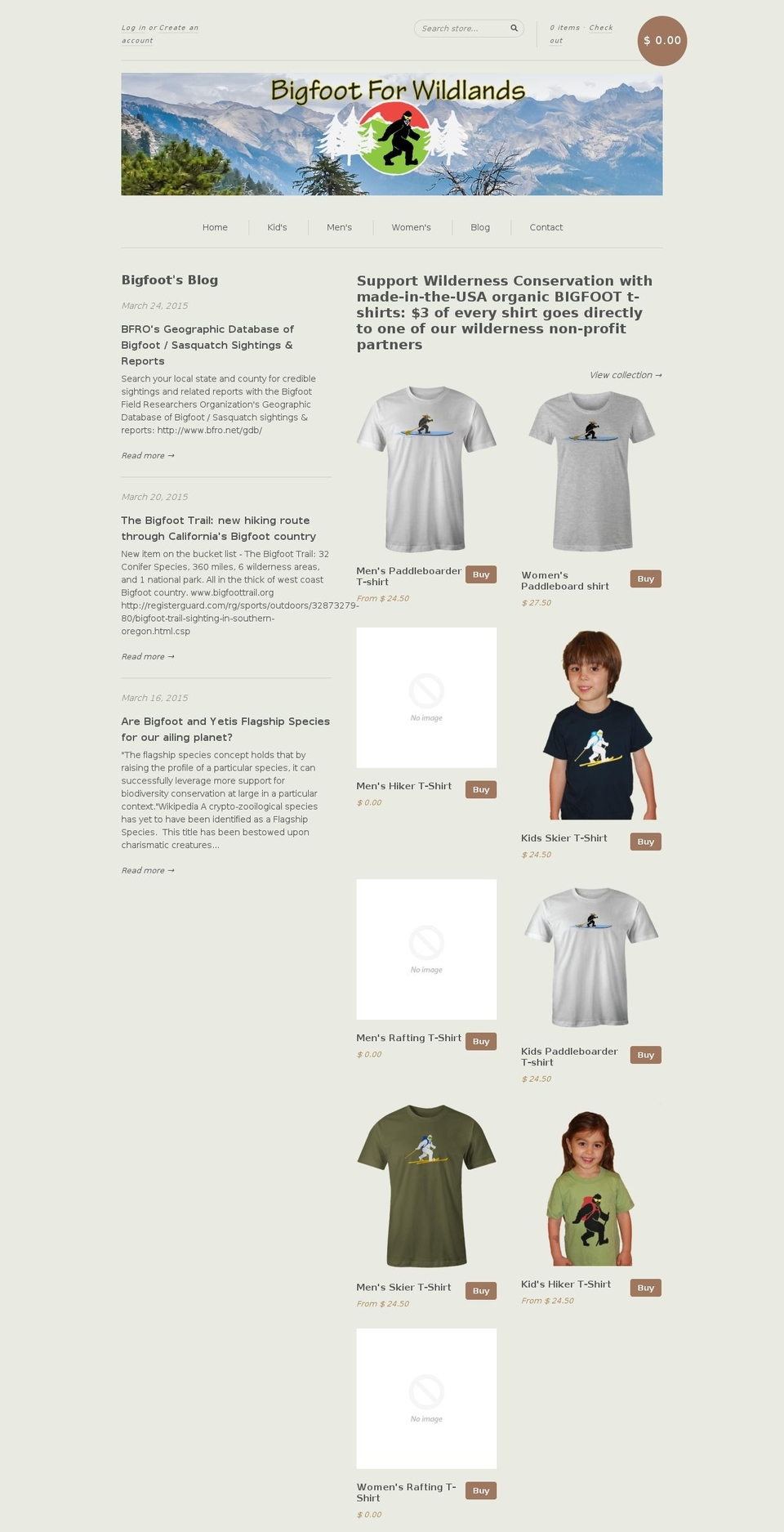 bigfootforwildlands.com — Shopify storefront screenshot