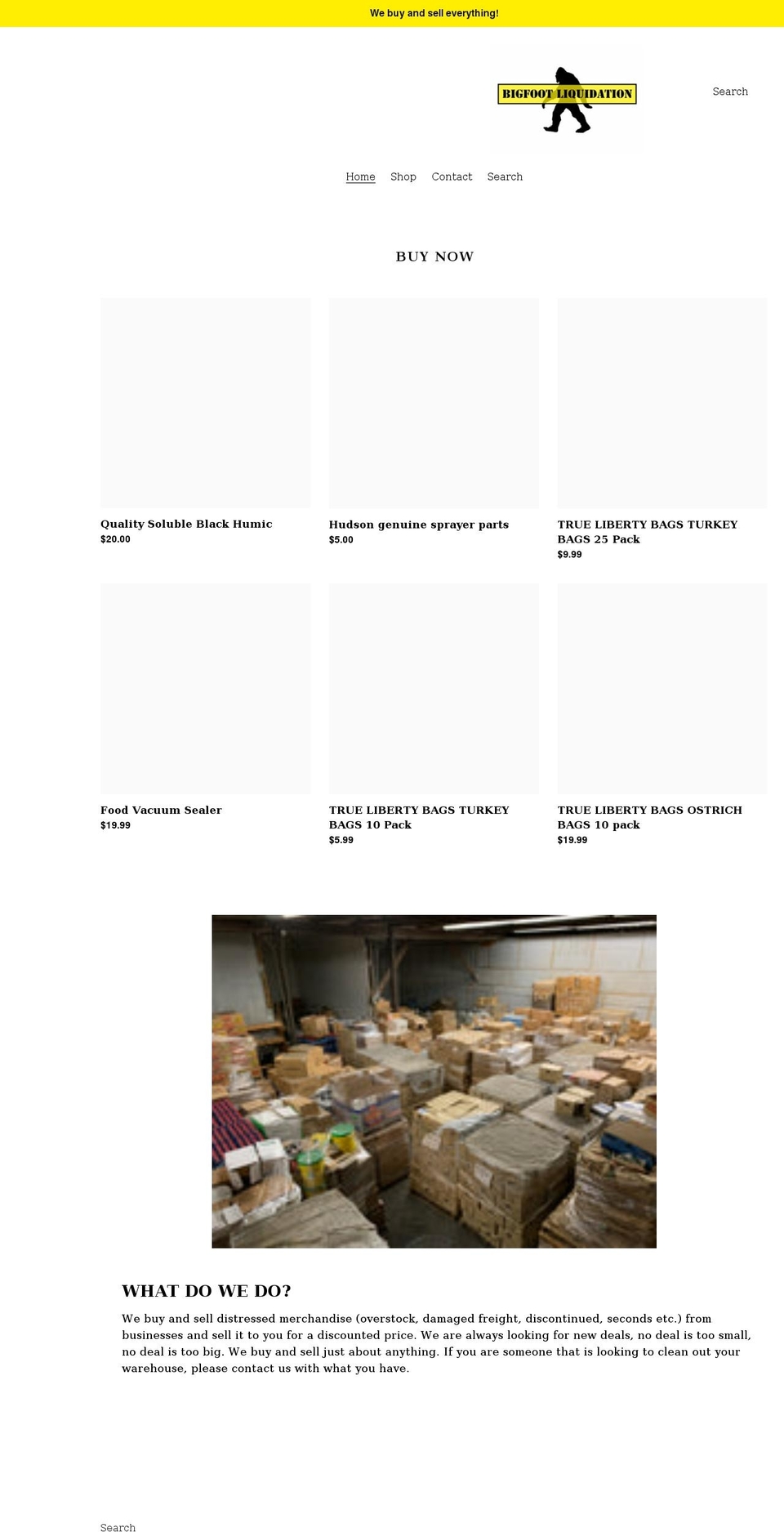 bigfootliquidators.com shopify website screenshot