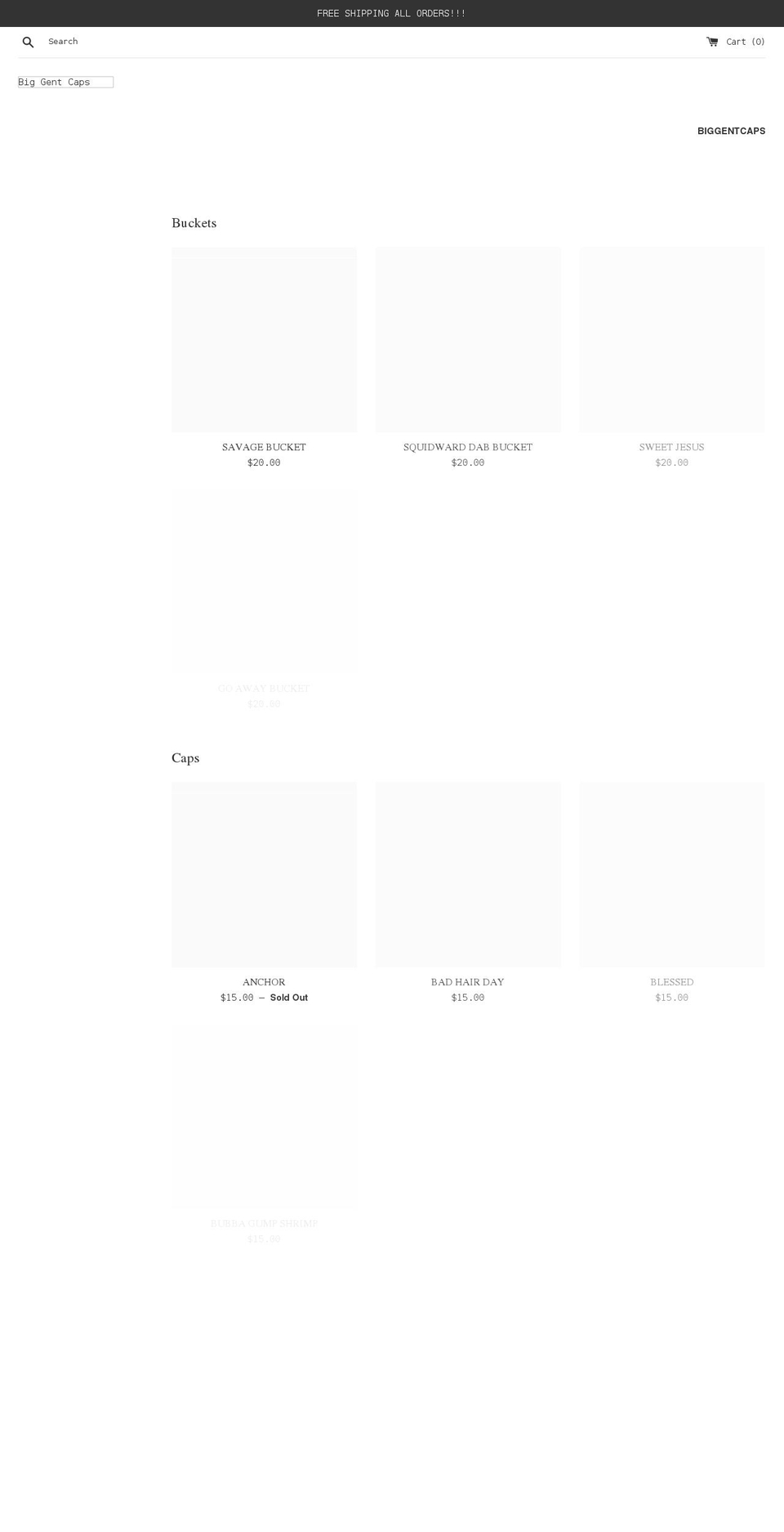 biggentcaps.com shopify website screenshot
