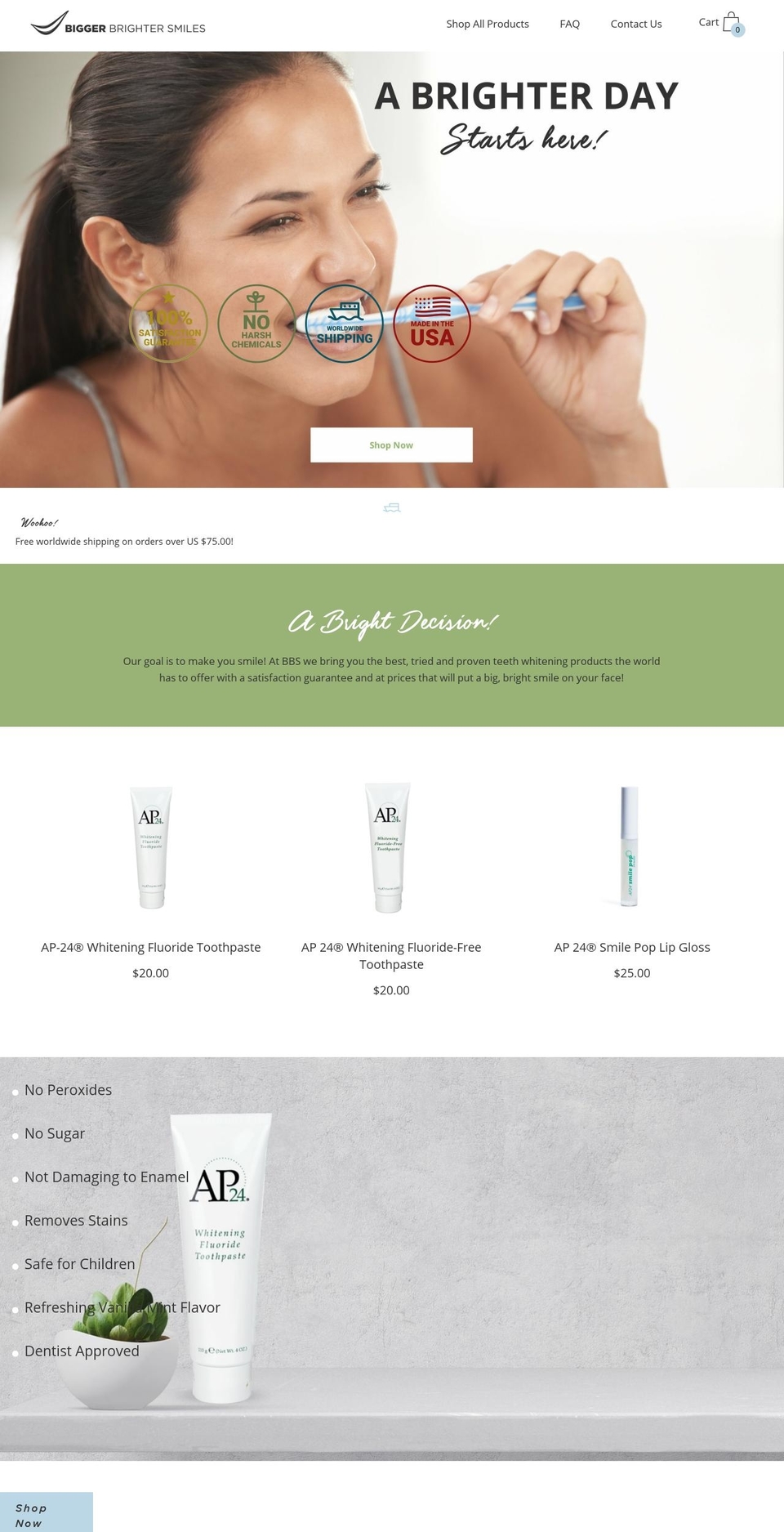 biggerbrightersmiles.com — Shopify storefront screenshot