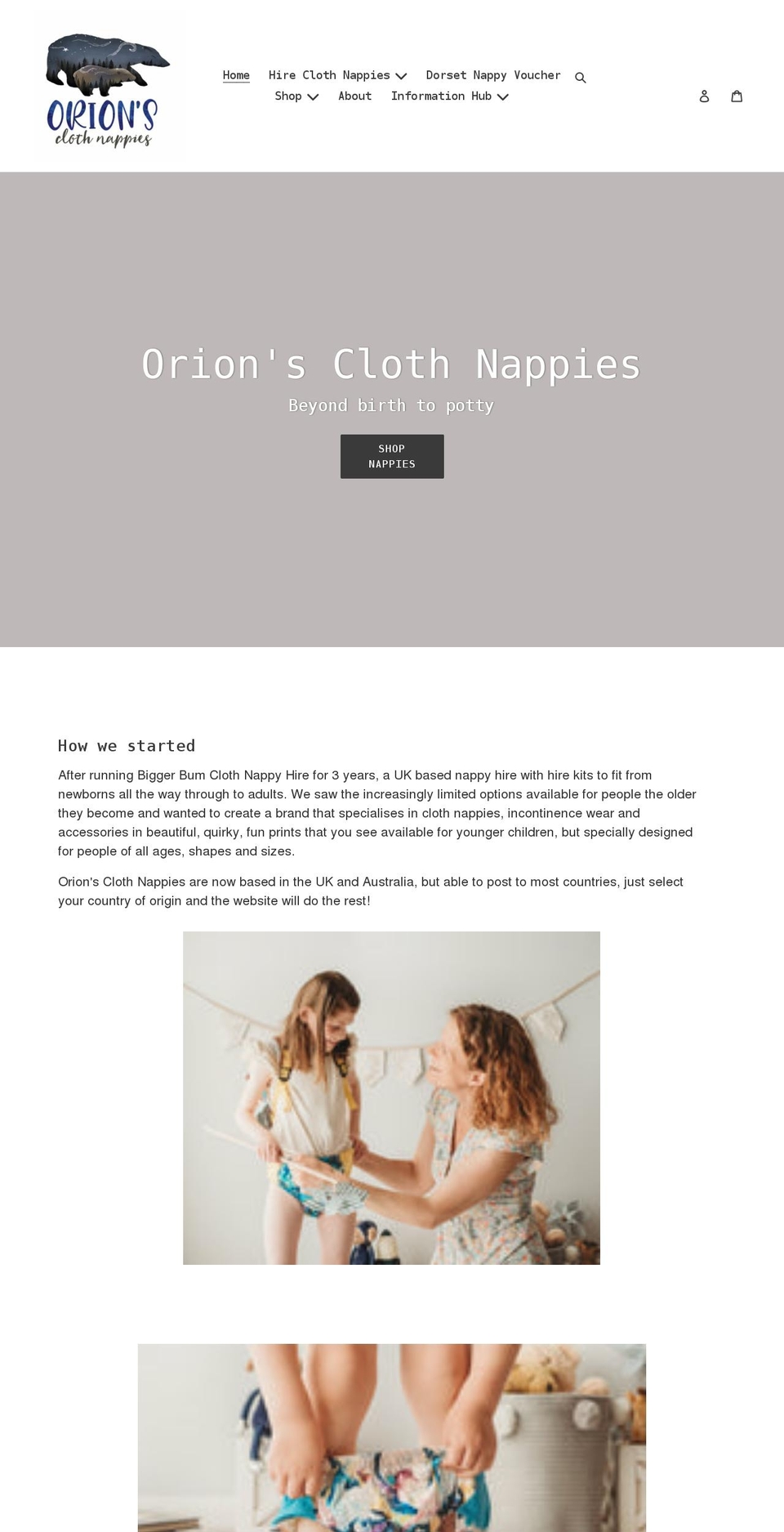 biggerbumsclothnappyhire.co.uk shopify website screenshot