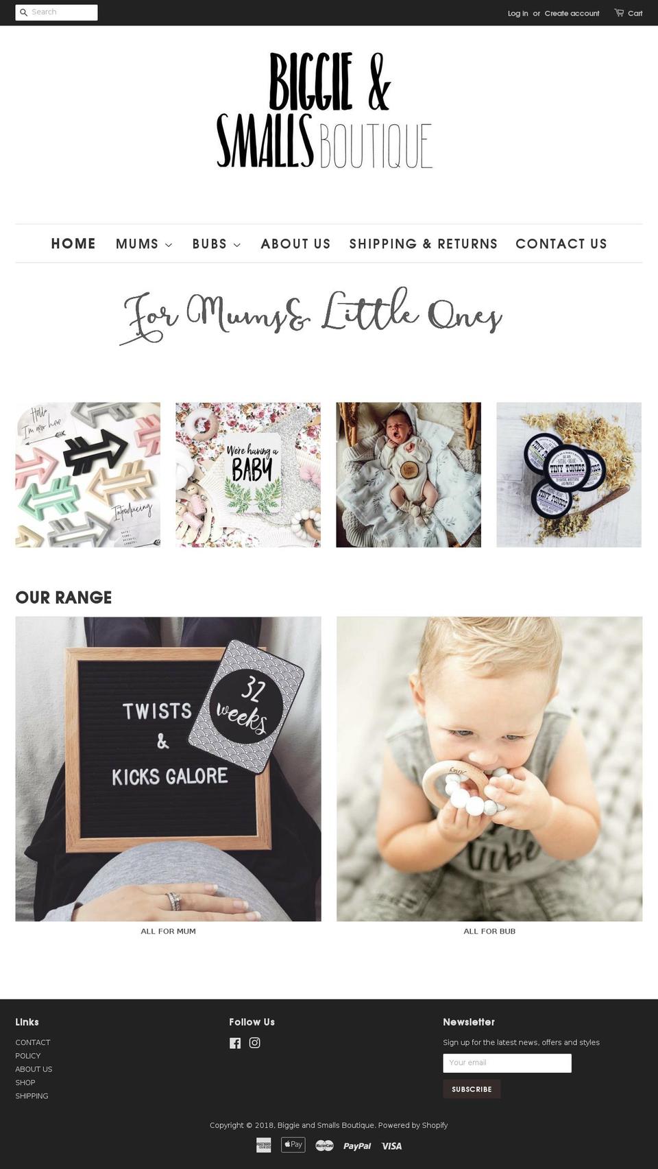 biggieandsmallsboutique.com — Shopify storefront screenshot