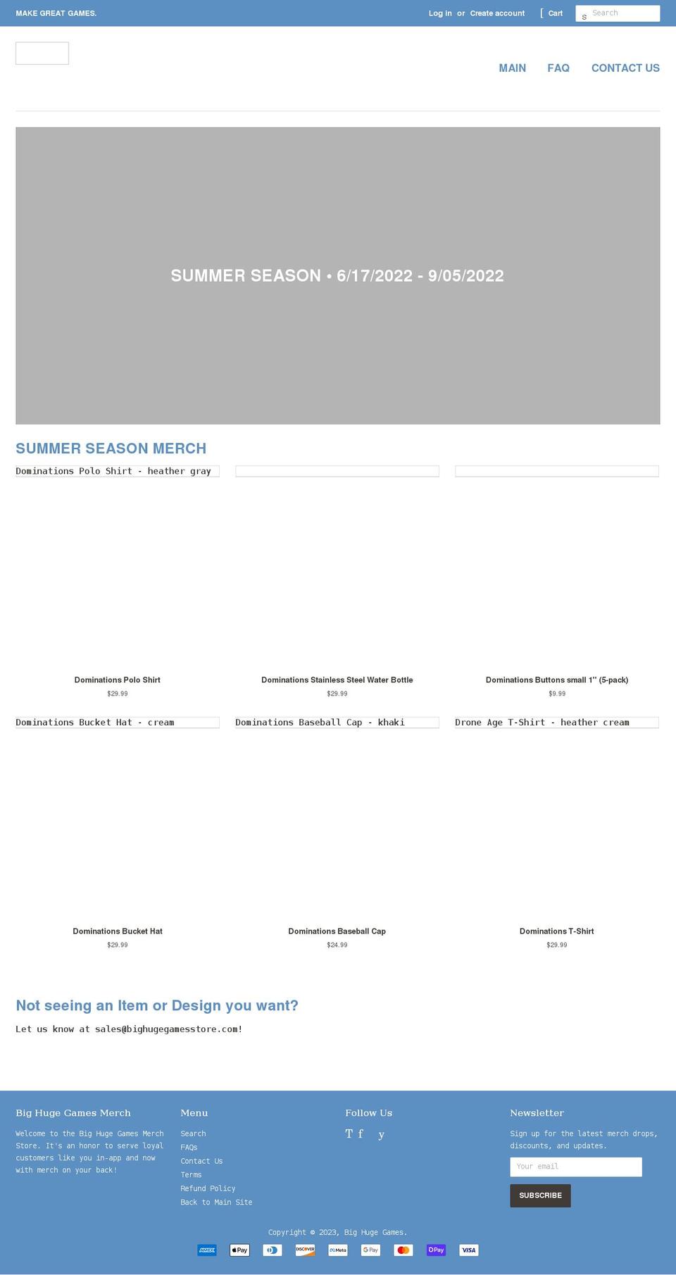 bighugegamesstore.com shopify website screenshot