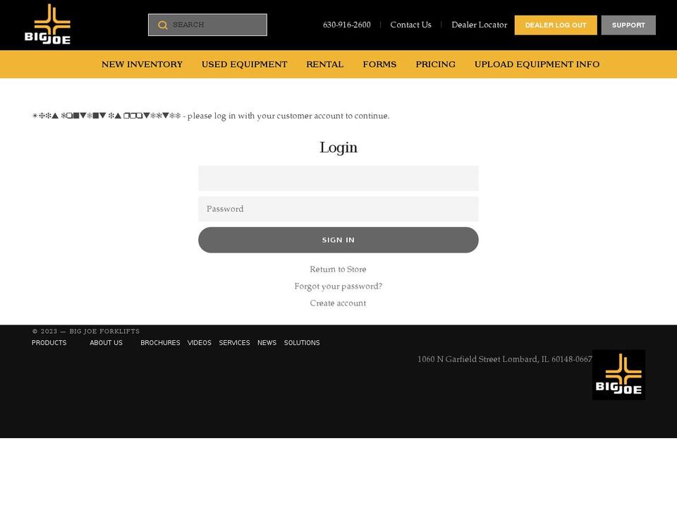 bigjoeforklifts.org shopify website screenshot