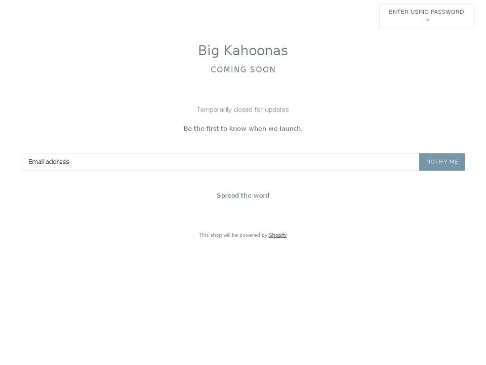 bigkahoonas.com shopify website screenshot