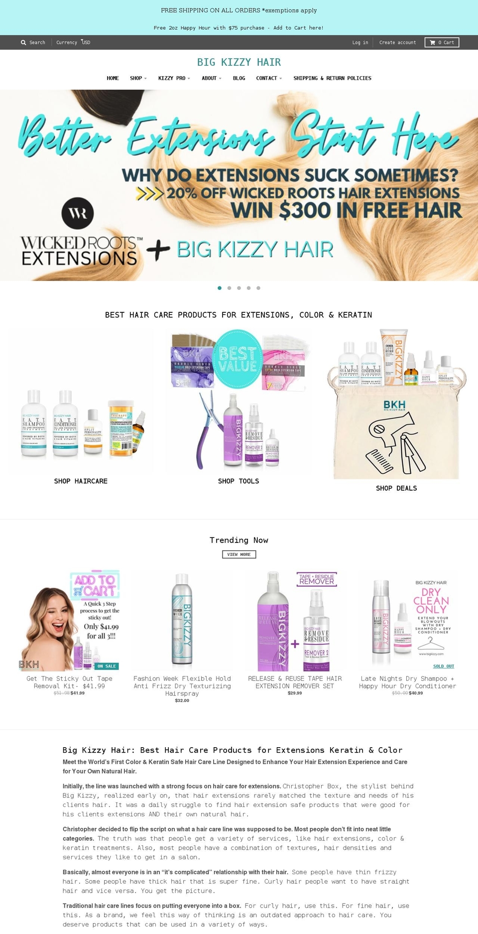 bigkizzyhair.com shopify website screenshot