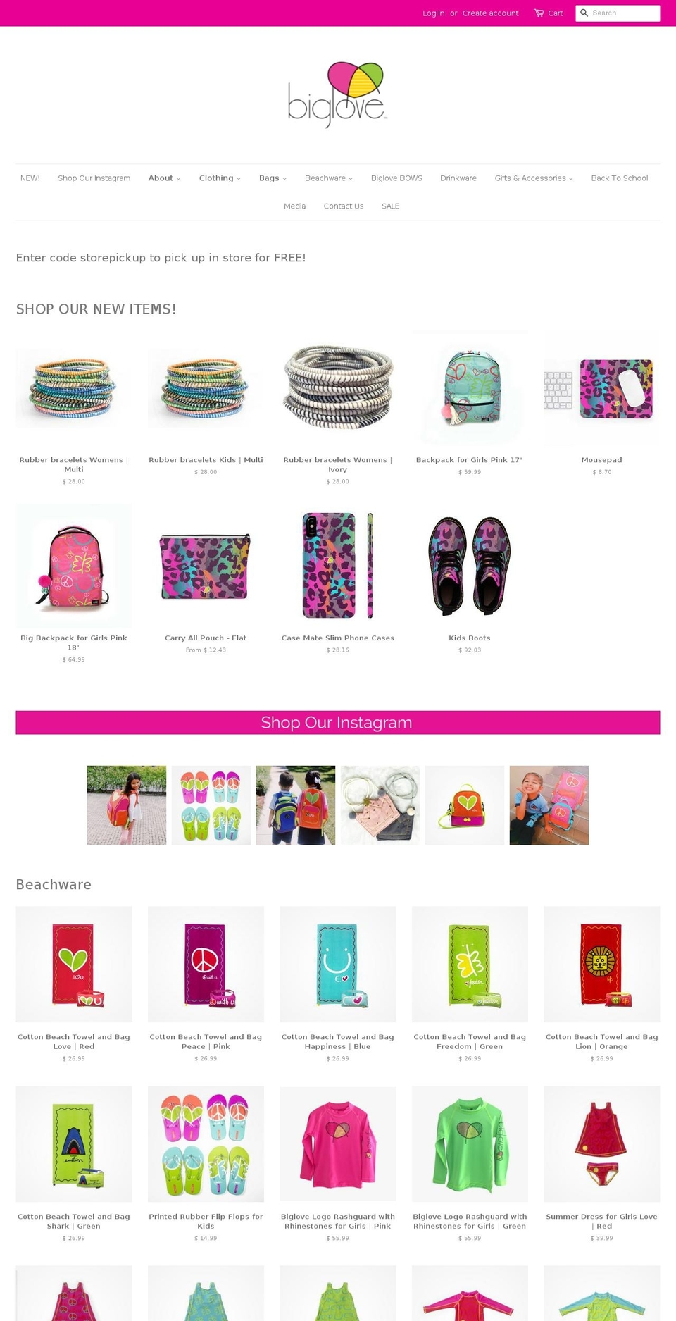 biglovebrand.com — Shopify storefront screenshot