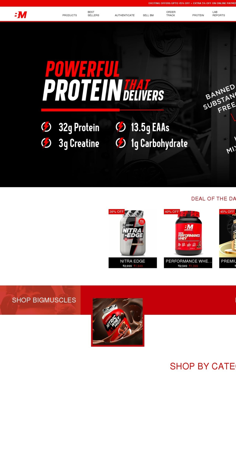 bigmusclesnutrition.com shopify website screenshot