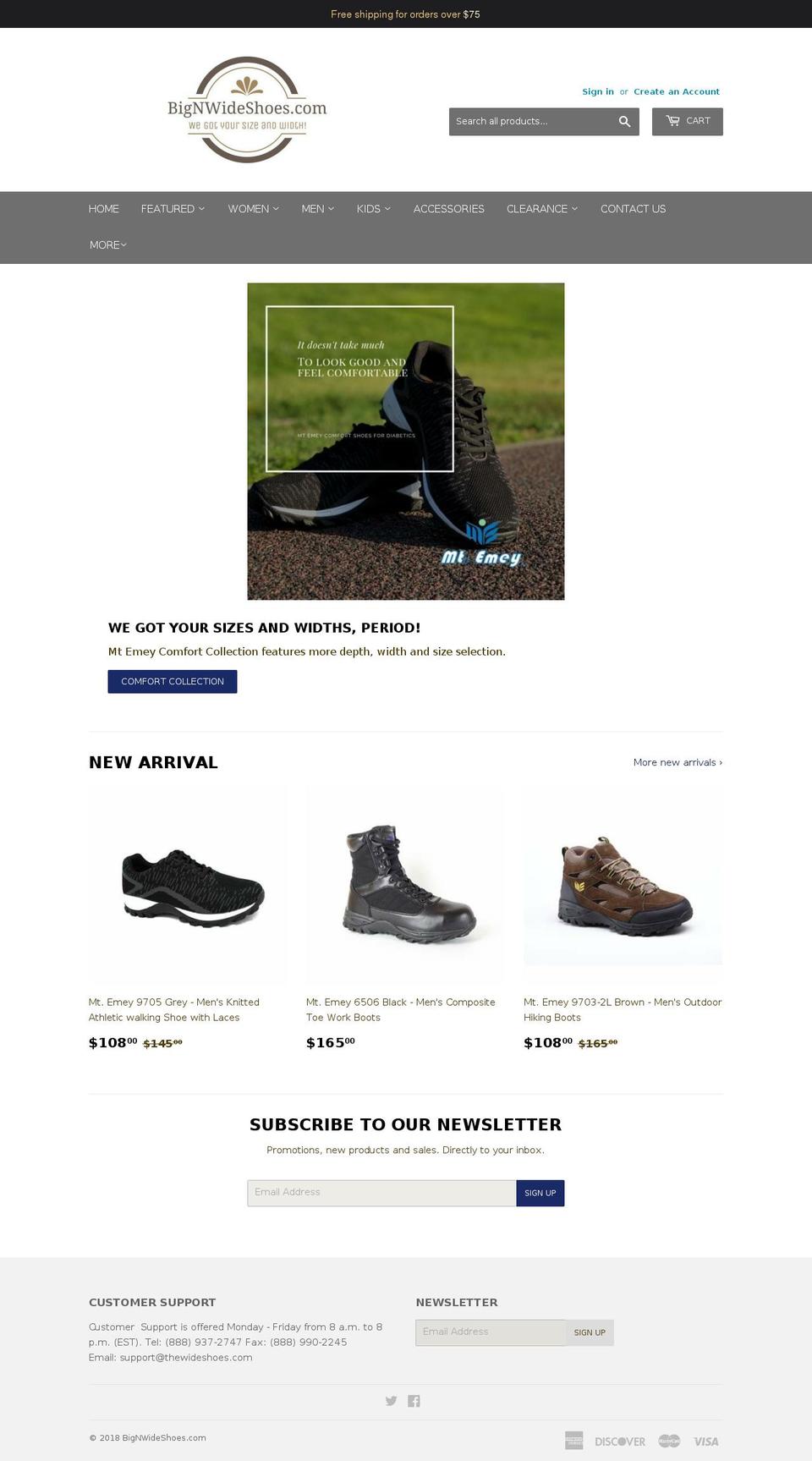 bignwideshoes.com shopify website screenshot