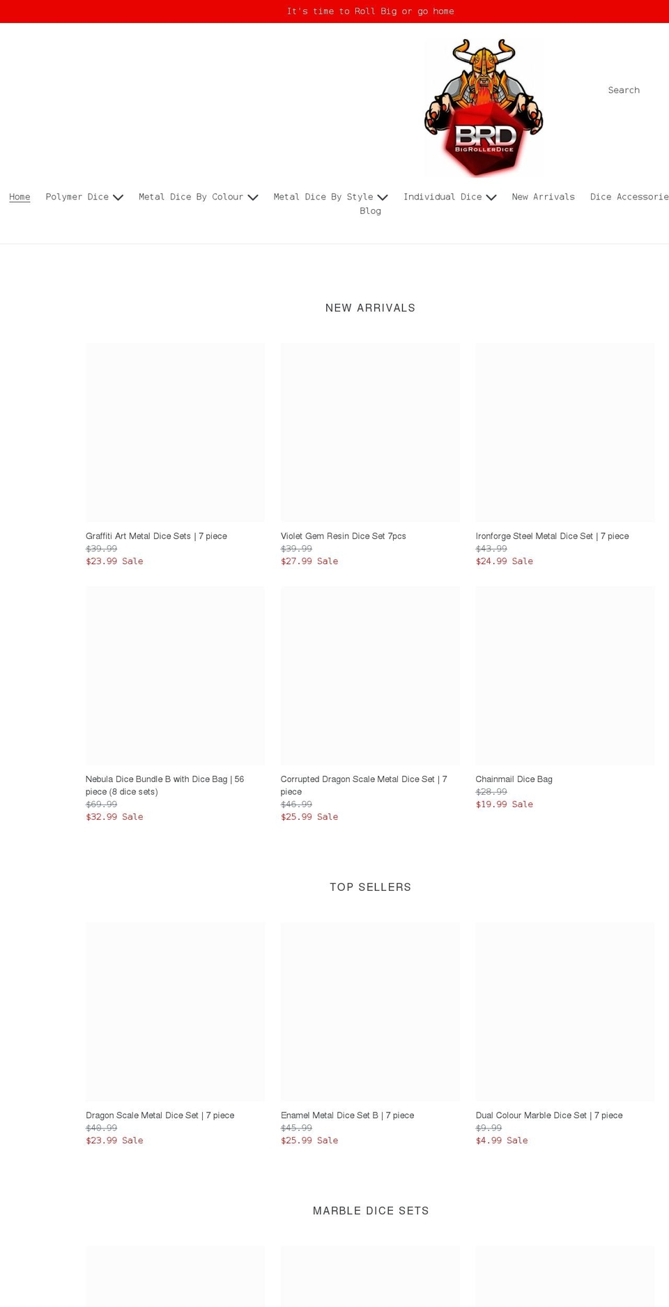 bigrollerdice.com shopify website screenshot