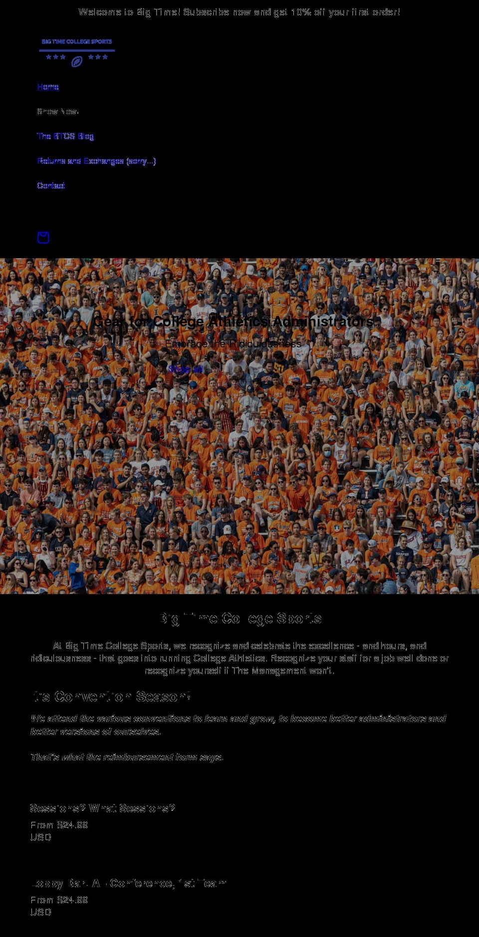 bigtimecollegesports.com shopify website screenshot