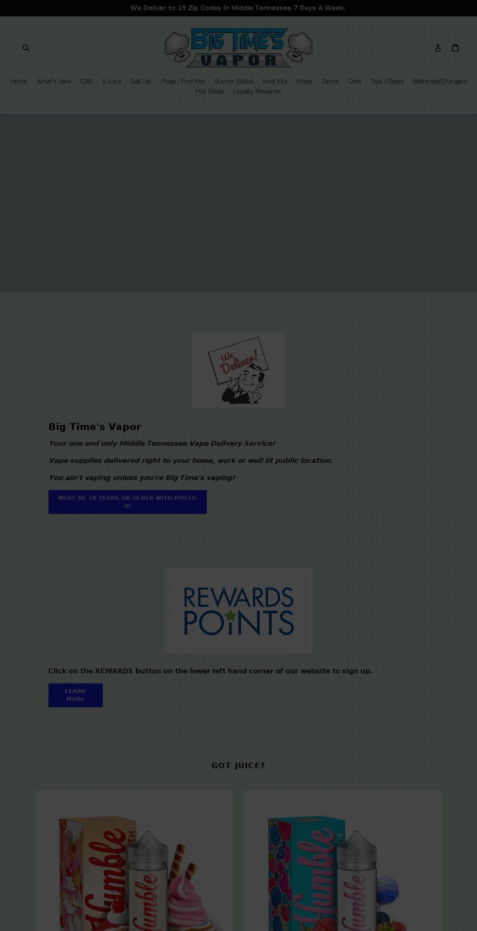 bigtimesvapor.com shopify website screenshot