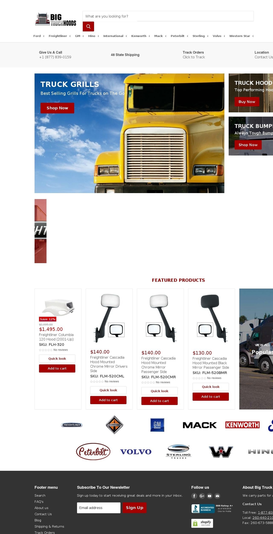 bigtruckhoods.net shopify website screenshot