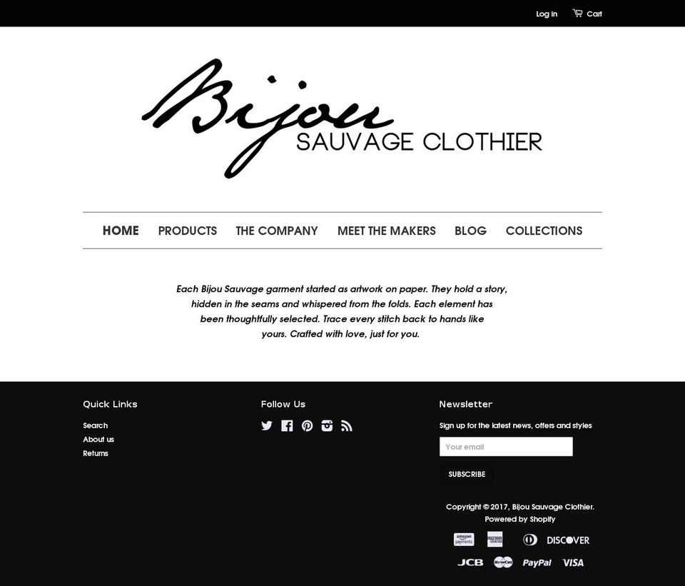 bijousauvageclothier.com shopify website screenshot