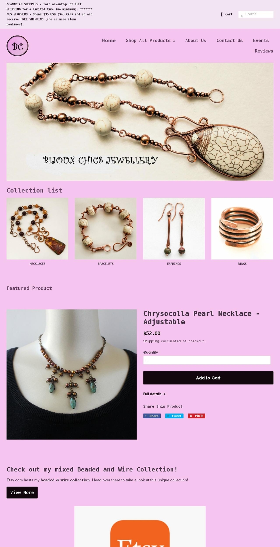 bijouxchicsjewellery.com shopify website screenshot