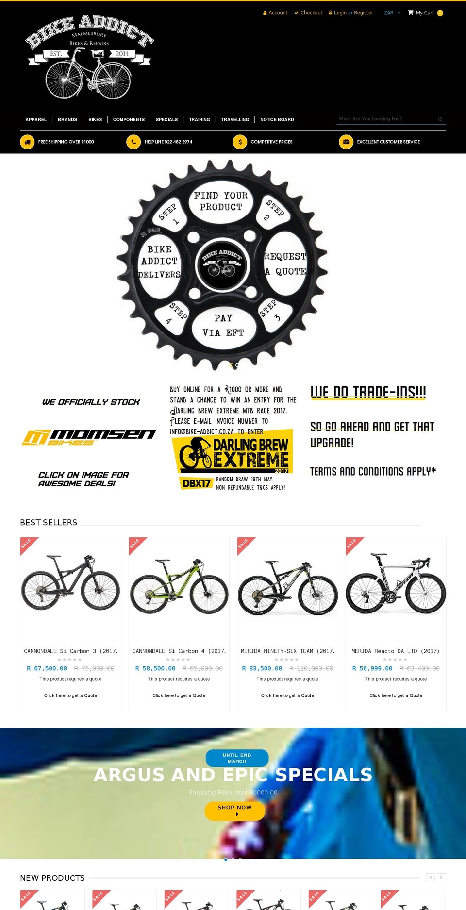 bike-addict.co.za shopify website screenshot