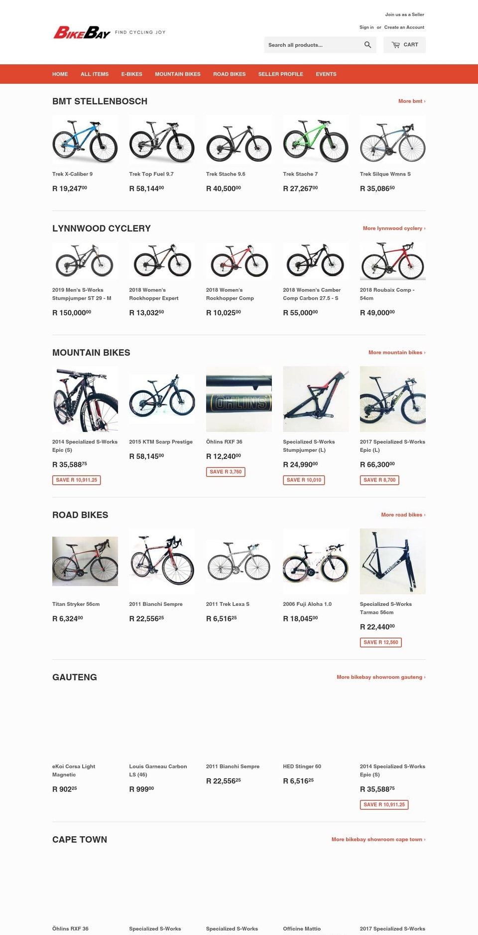 bikebay.co.za shopify website screenshot