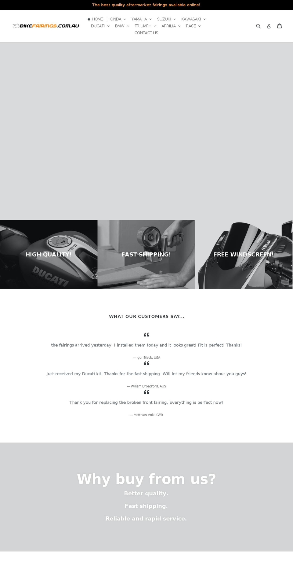 bikefairings.com.au shopify website screenshot