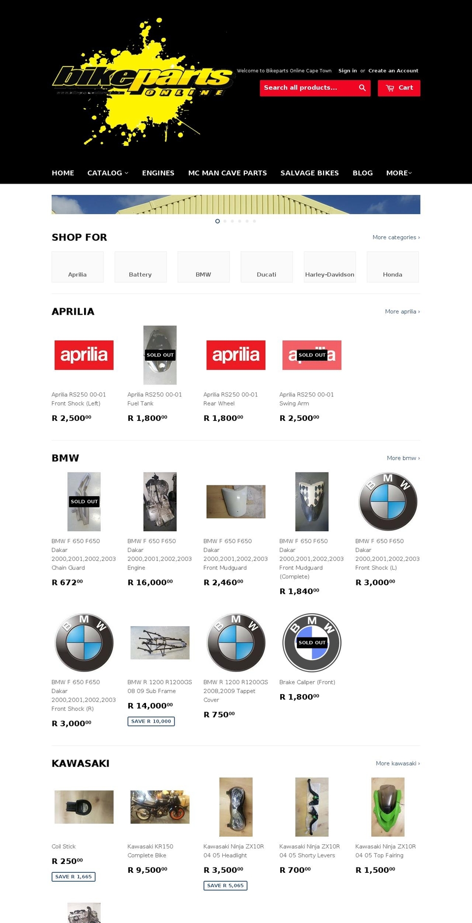 bikepartsonlinecpt.com shopify website screenshot