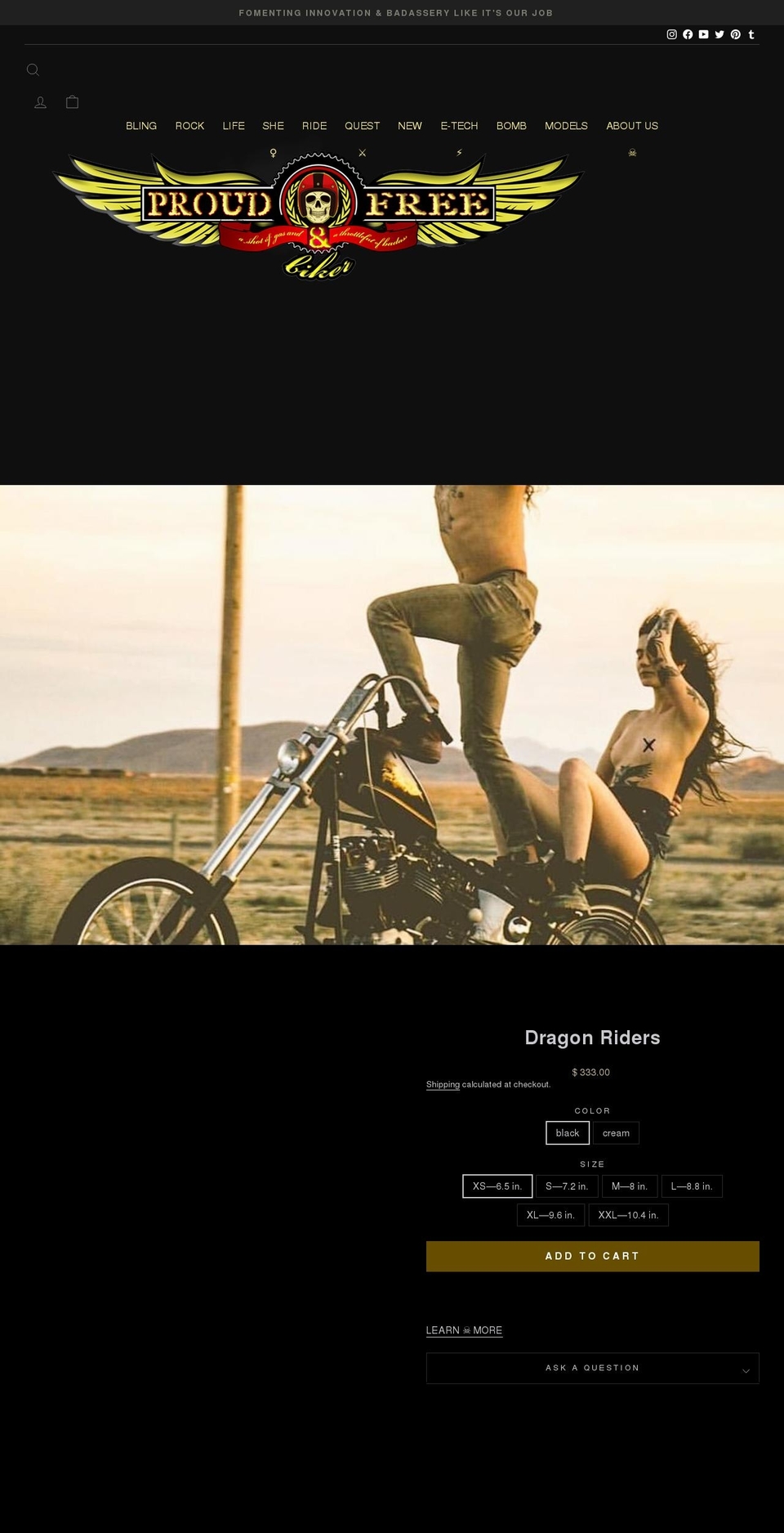 SocialStingerMob. Shopify theme site example bikerproud.com