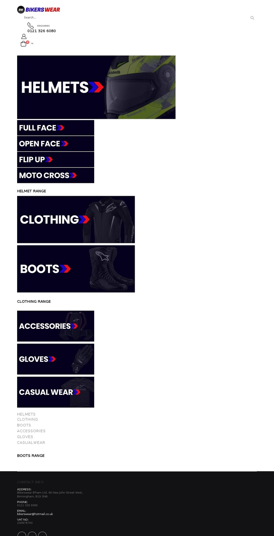 bikerswear.co.uk shopify website screenshot