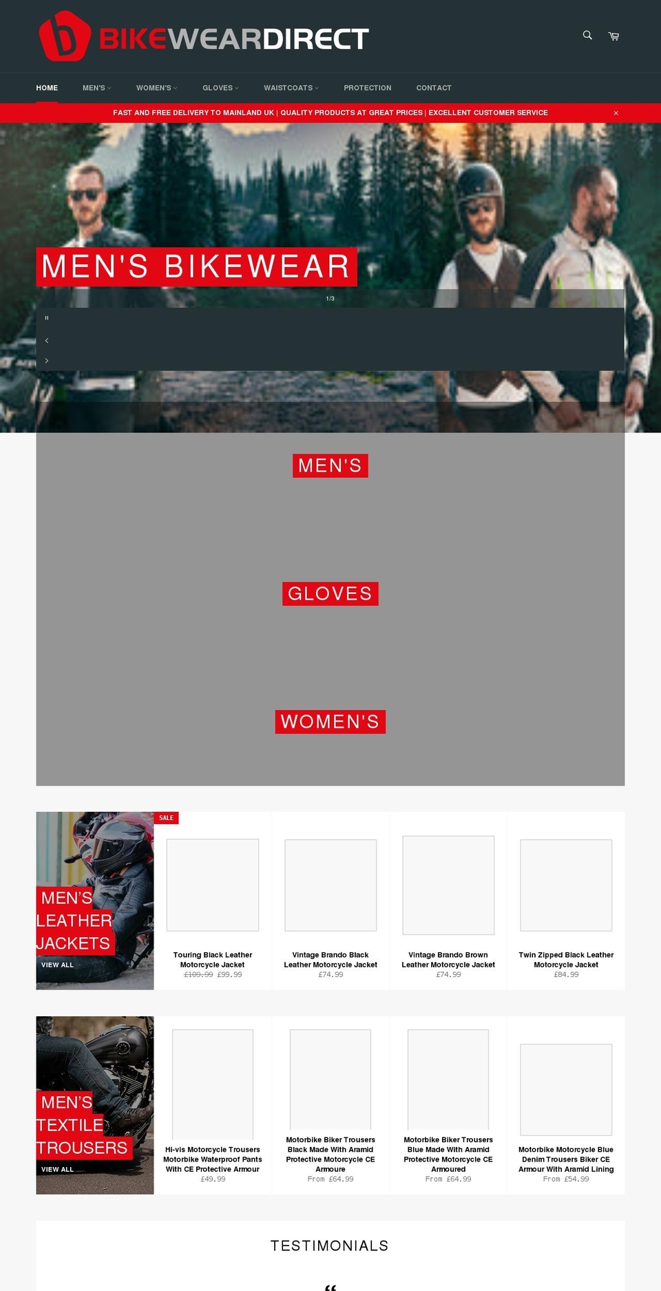 bikeweardirect.co.uk shopify website screenshot