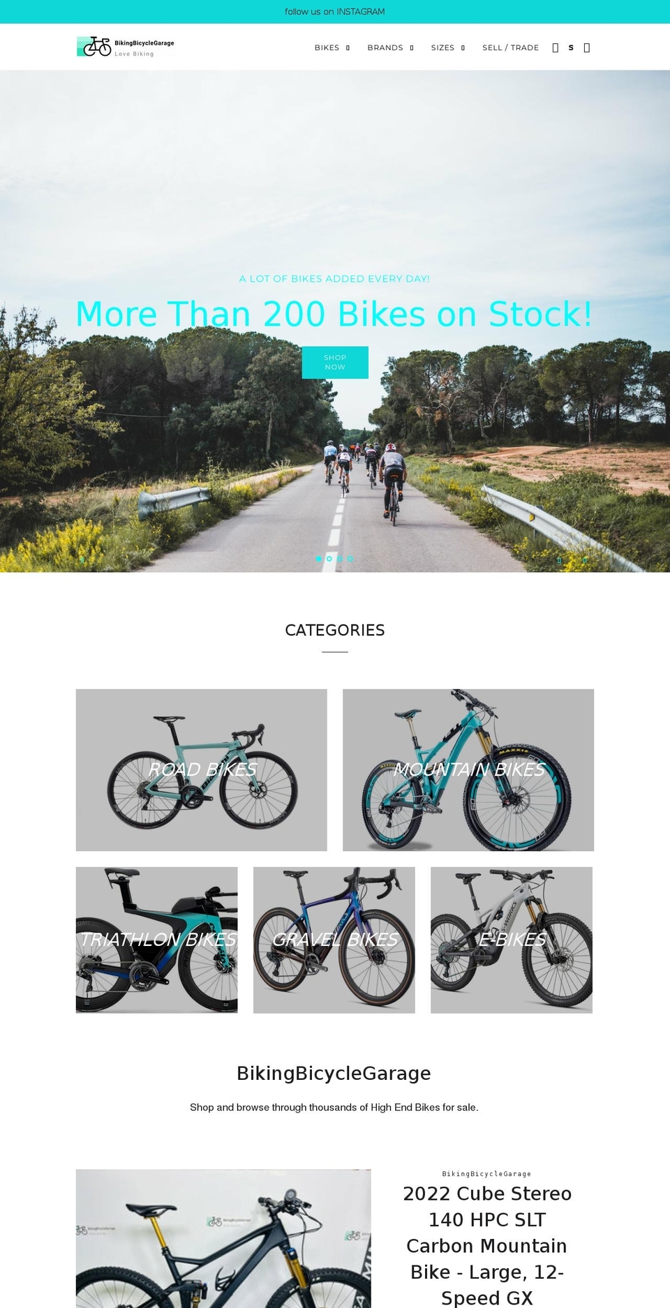 bikingbicyclegarage.com shopify website screenshot