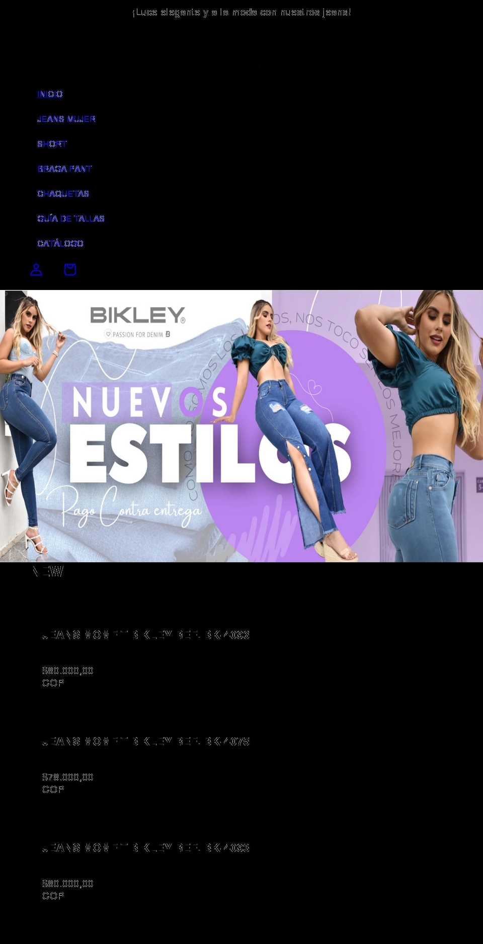 bikleyjeans.com shopify website screenshot