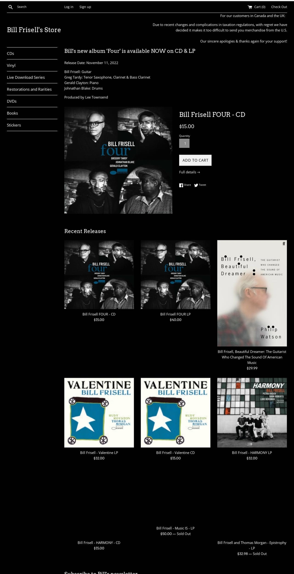 bill-frisell.myshopify.com shopify website screenshot