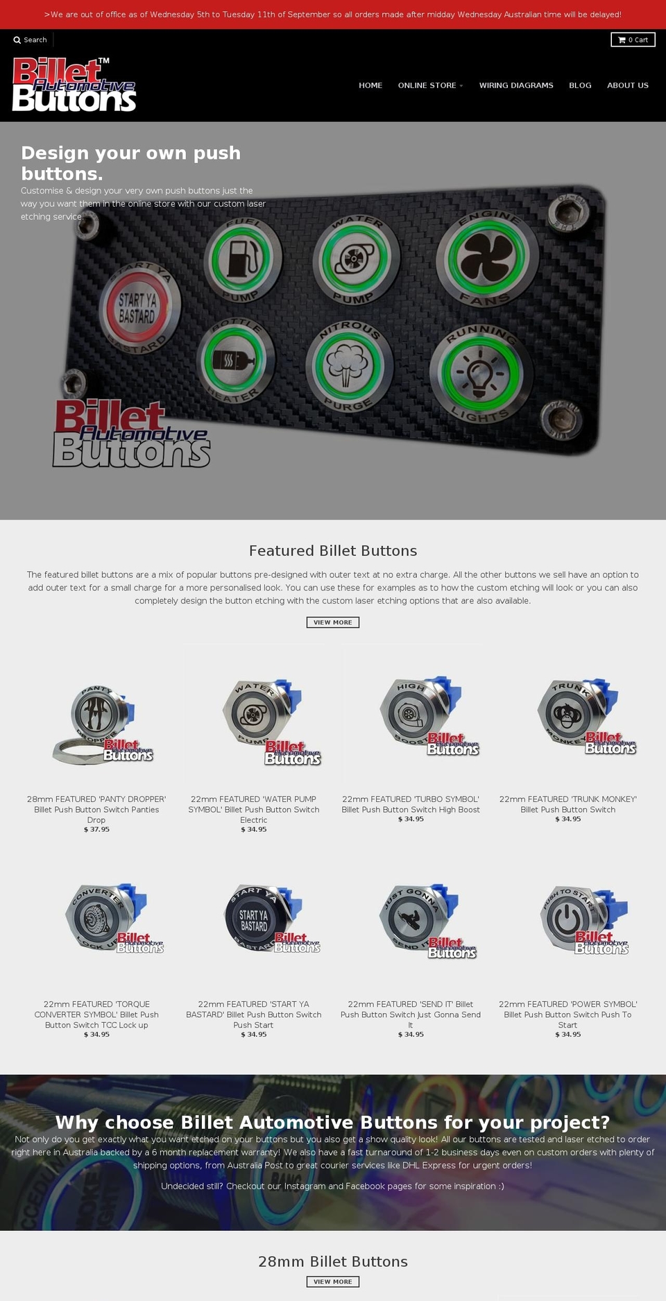 billetautomotivebuttons.com shopify website screenshot