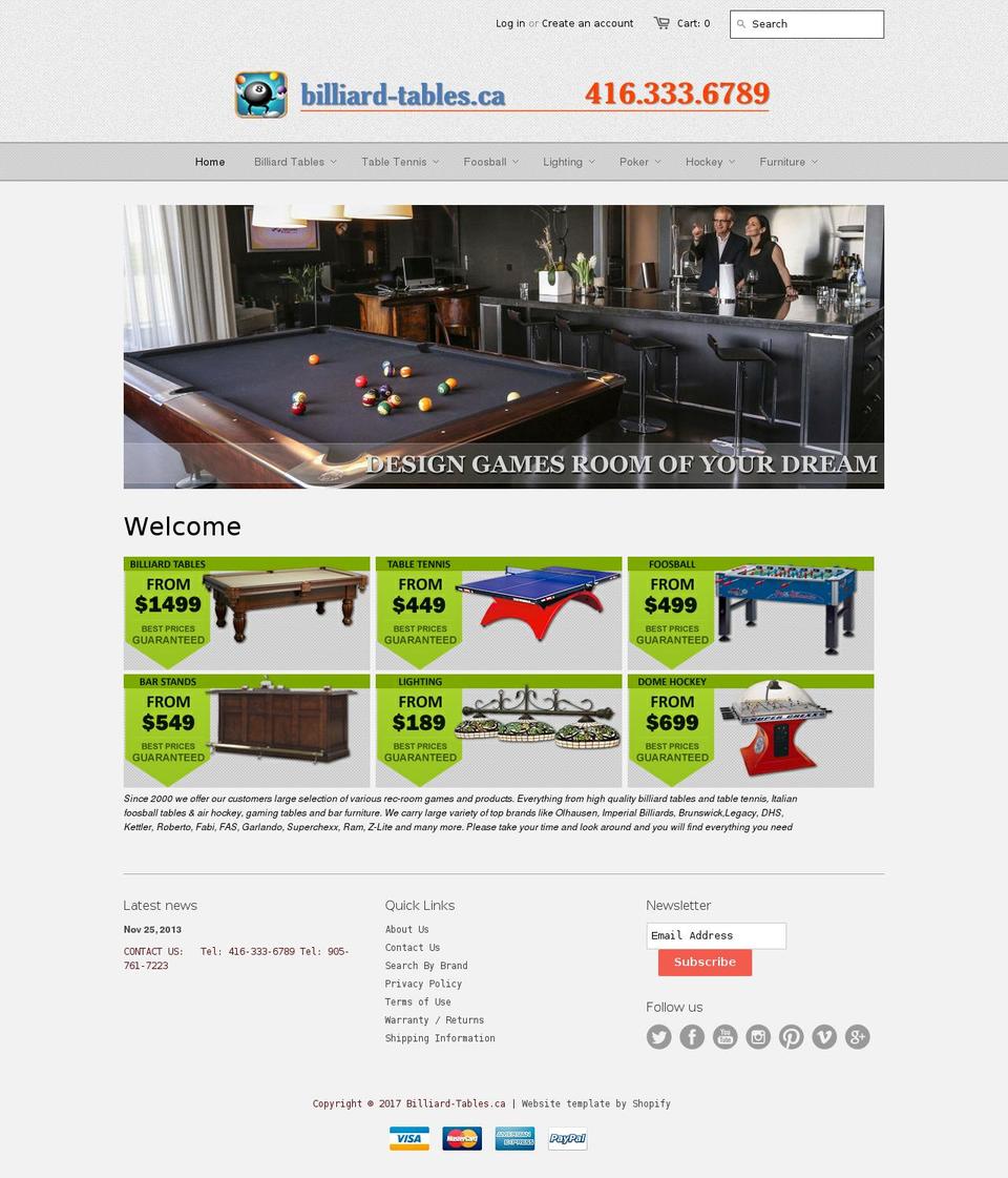 billiard-tables.ca shopify website screenshot