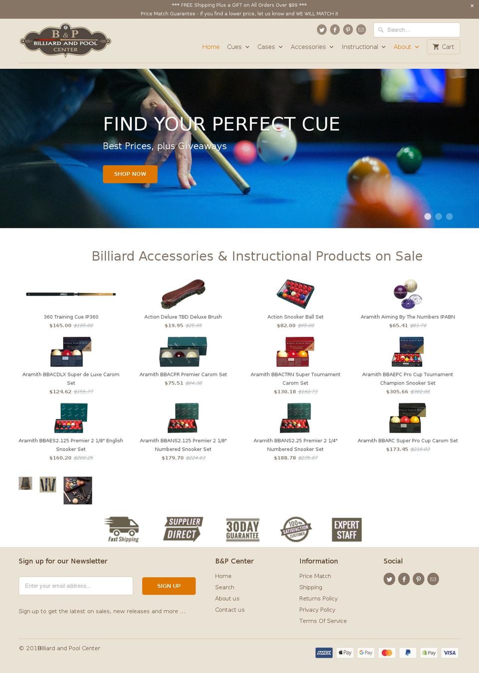 billiardandpoolcenter.com shopify website screenshot
